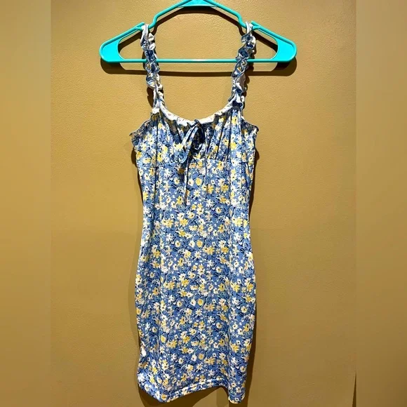 NWT Blue Floral Bodycon Ruffle Sun Dress Summer Spring SHEIN Vacation - Picture 4 of 12